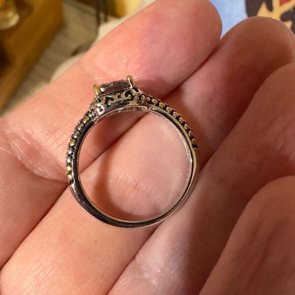 Sterling Silver Celtic Rainbow Topaz Cushion CZ Ring - Picture 9 of 10